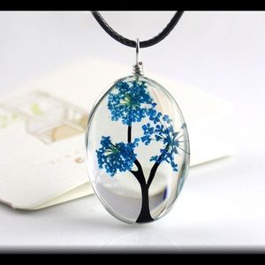 Dried Flower—Tree of Life Glass Pendant